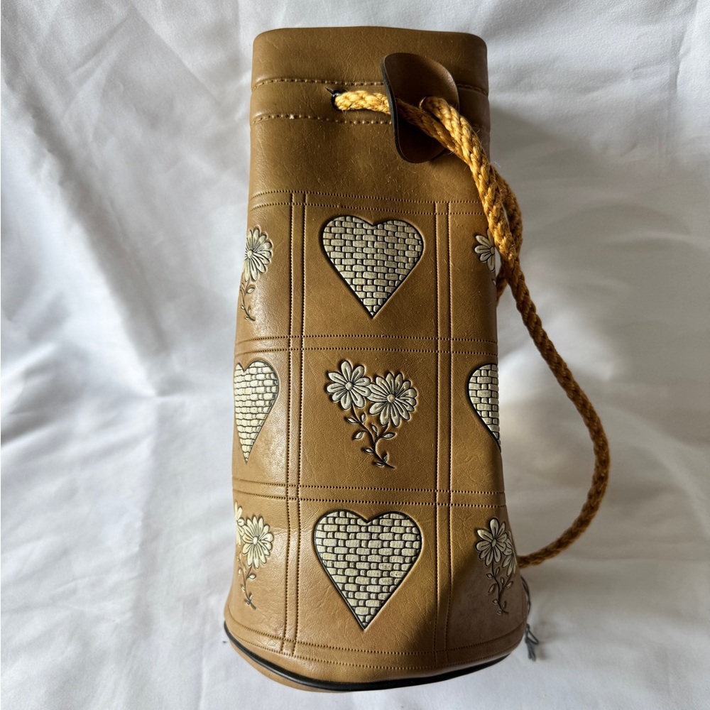 Brown Heart and Daisy Embossed Women's Bag
